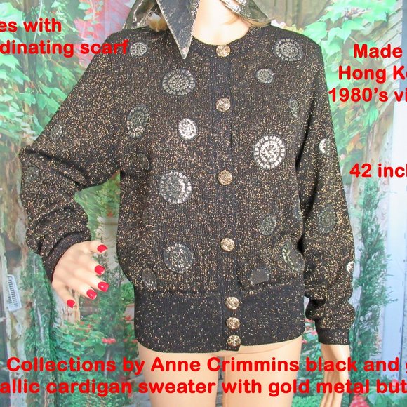 UMI Collections Anne Crimmins black & gold metallic cardigan Gold metal buttons - Picture 12 of 15